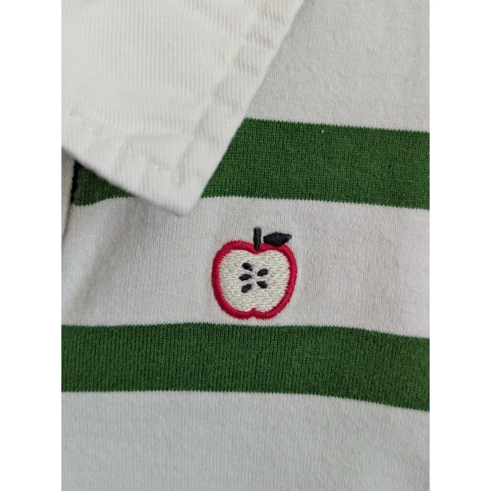 Y2K Gymboree Girls 6 Green Stripe Dress Scooter Rugby Prep School Apple Applique